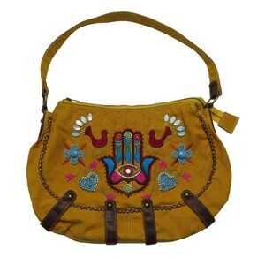 Mare Sole Amore Embroidered Eye Beaded Rhinestone Leather Strap Shoulder Bag